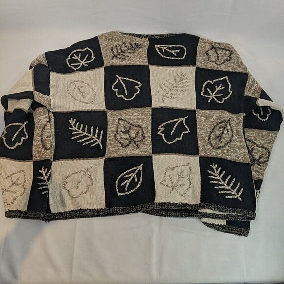Fiberworks Hand Embroidered Brown Leaves Knit Cardigan Sweater Button M Black - Picture 11 of 15